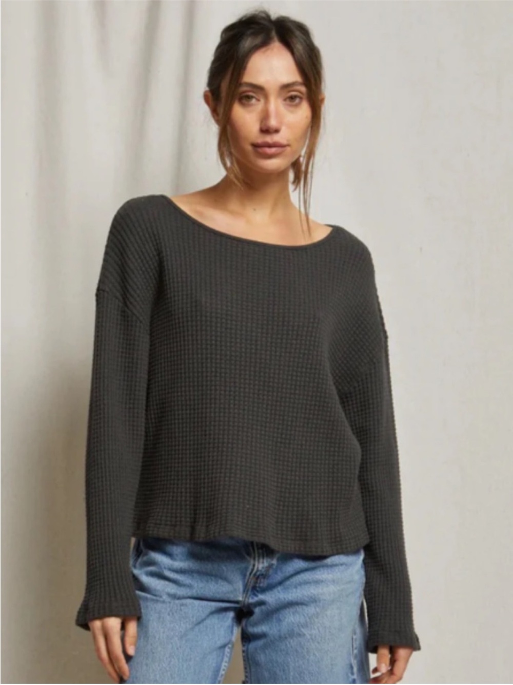 perfectwhitetee Luna Waffle Long Sleeve Top size M
